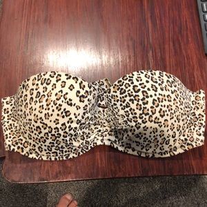 Strapless Leopard Bathing Suit Top 34C